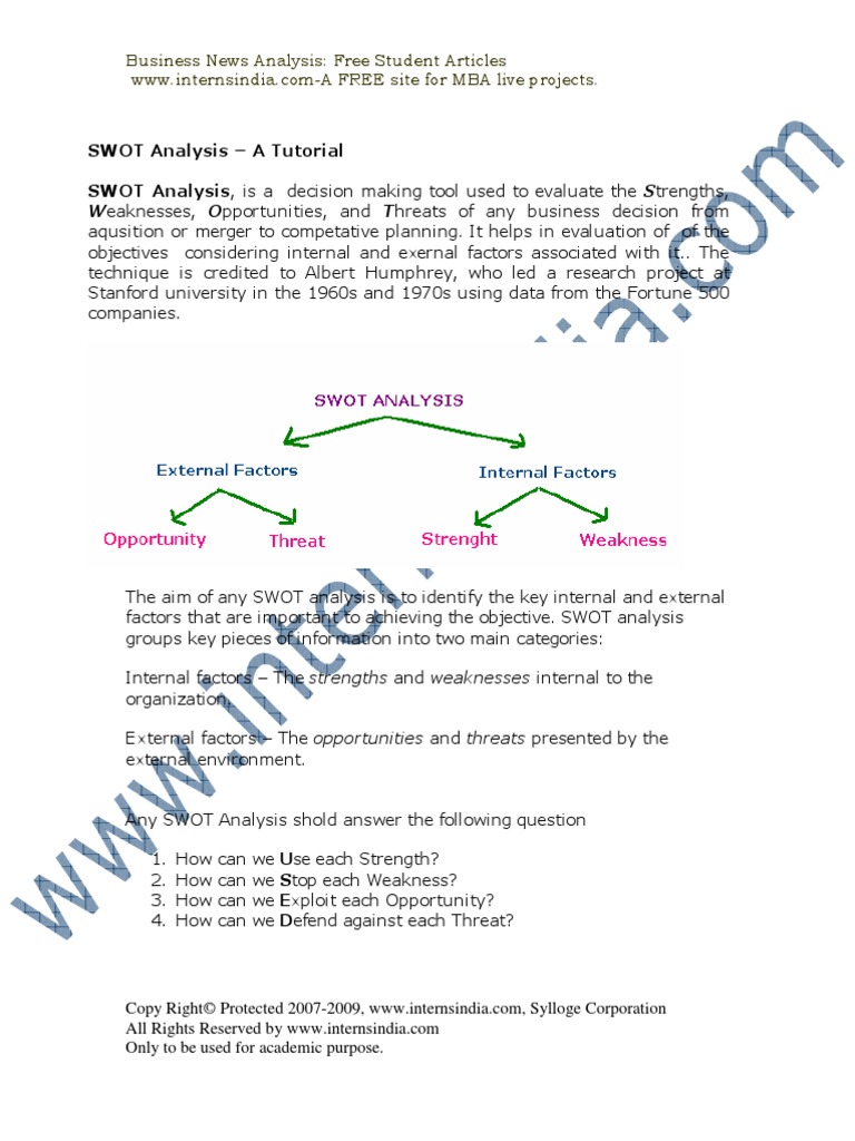 SWOT A Tutorial | PDF | Swot Analysis | Business
