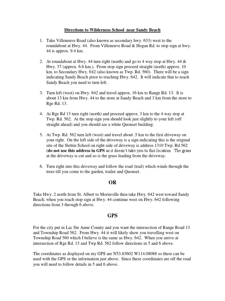 Directions To Wilderness School PDF Streets And Roads Land Transport