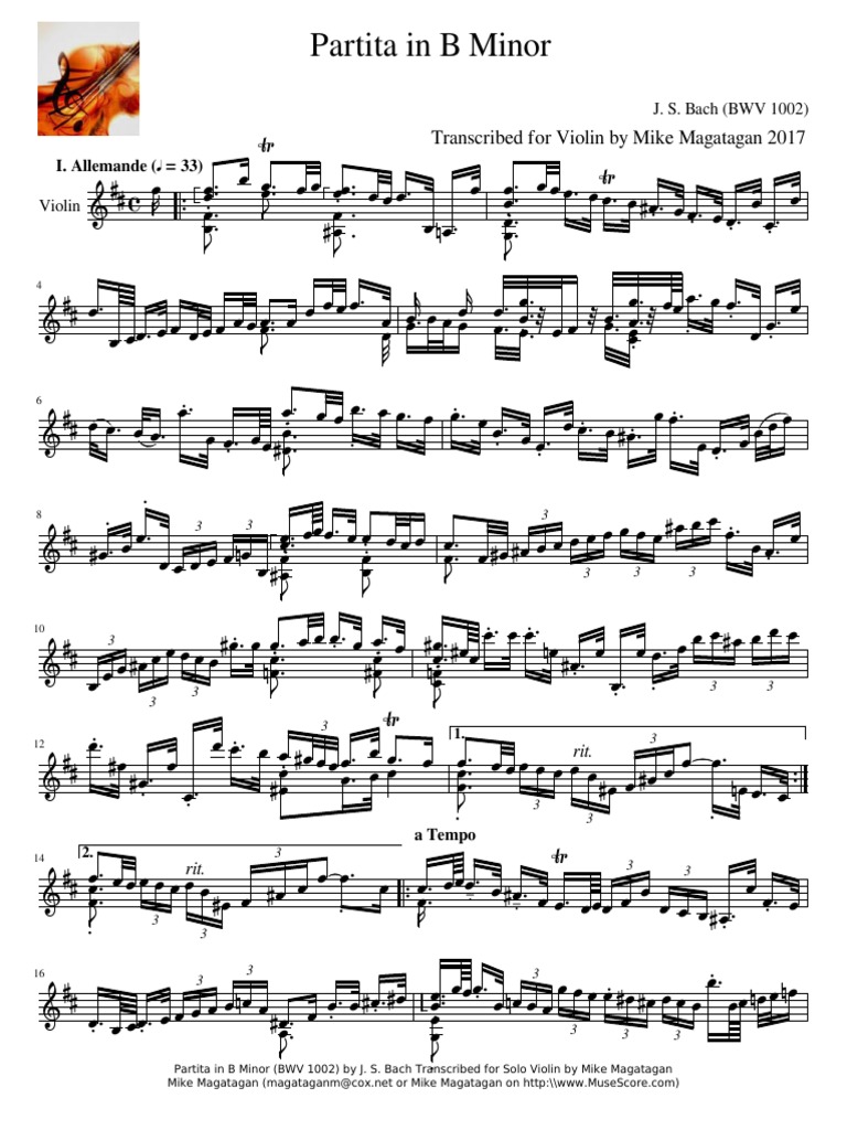 Partita in B Minor BWV 1002 For Violin PDF Johann Sebastian Bach