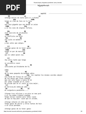 Ricardo Arjona Asignatura Pendiente Letra Y Acordes Acorde Musica Ocio
