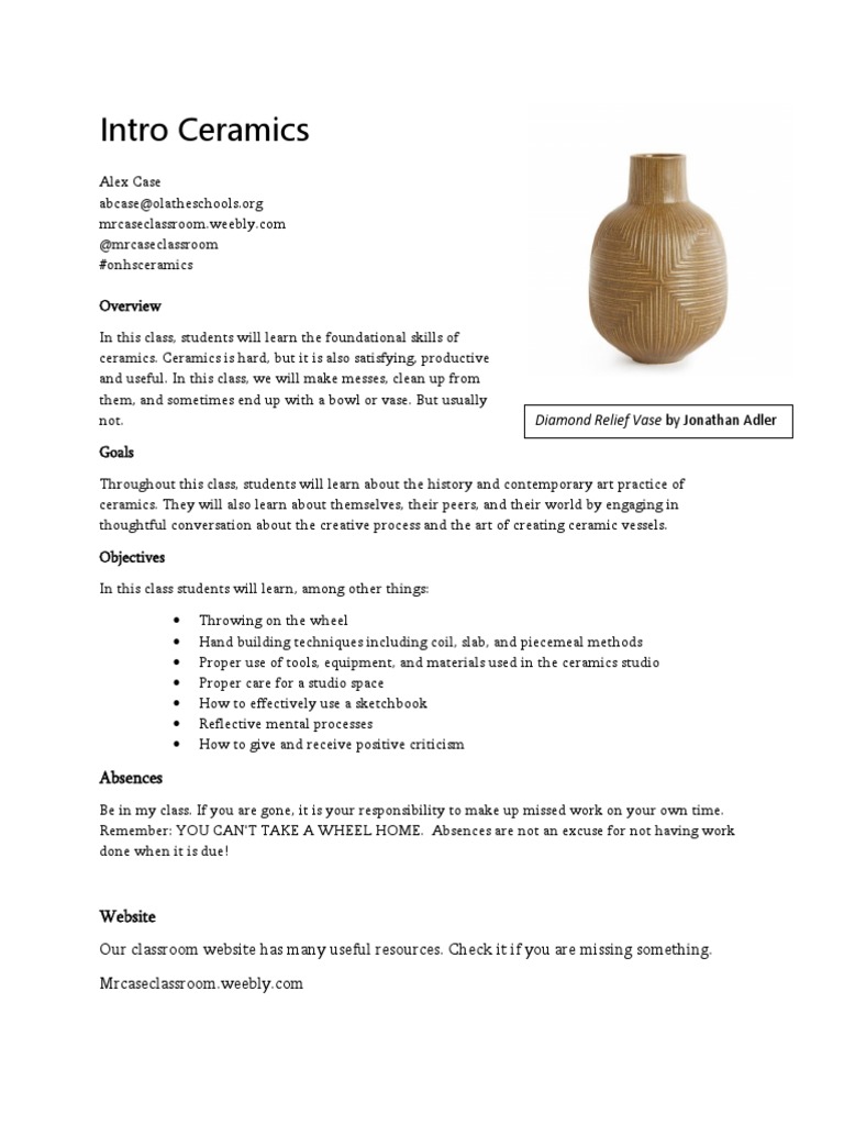 Intro Ceramics Syllabus PDF Behavior Modification