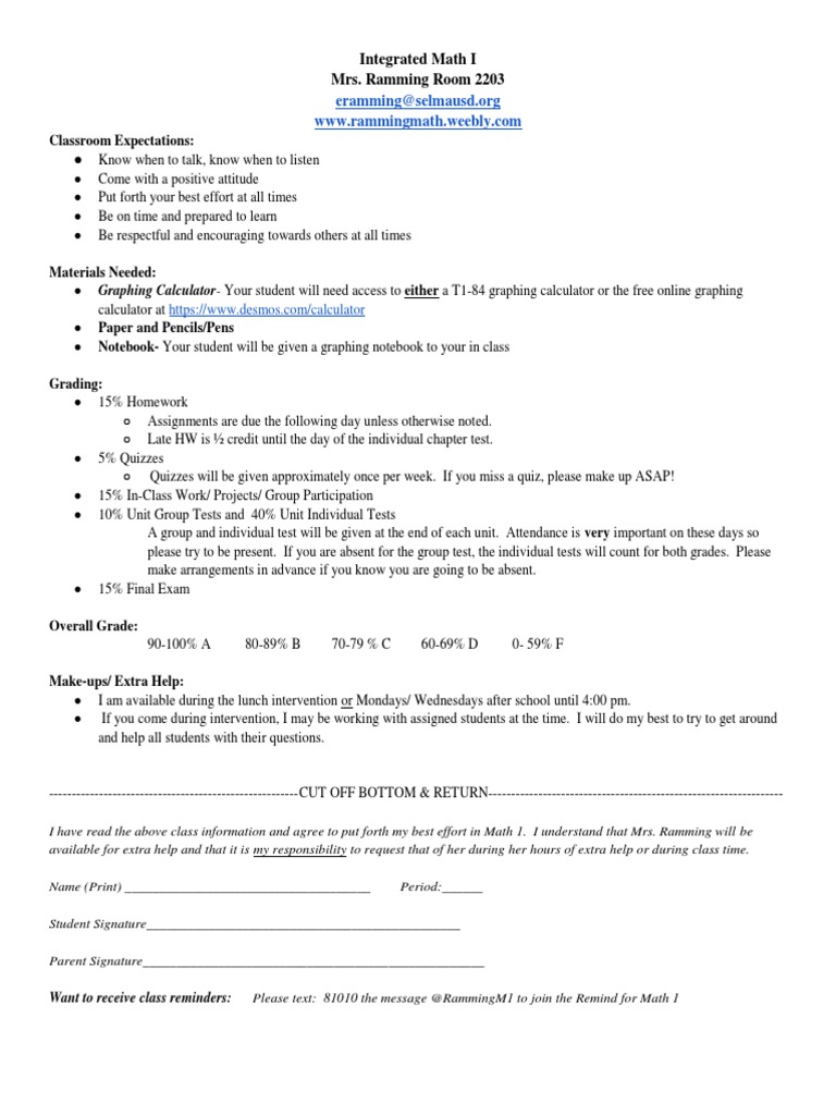 2018 2019 Im1 Syllabus Download Free Pdf Homework Test Assessment