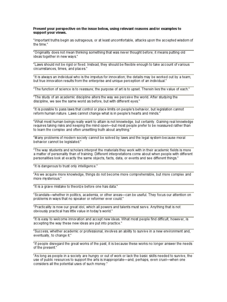Present Your Perspective On The Issue Below, Using Relevant Reasons And ...