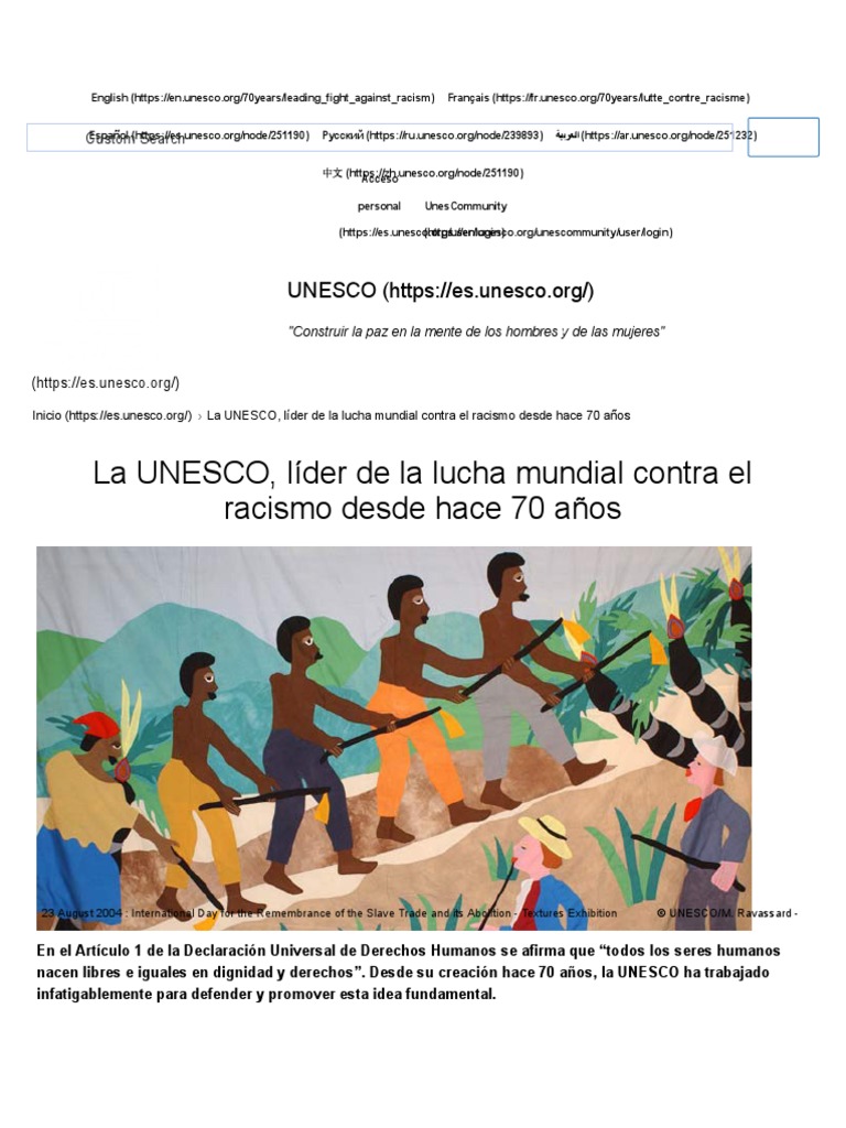 La UNESCO, líder de la lucha mundial contra el racismo desde hace 70 años Racismo Etnia