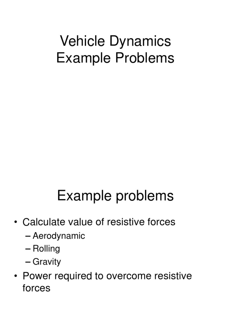 Vehicle Dynamics Example Problems PDF Automobiles Wheeled Vehicles