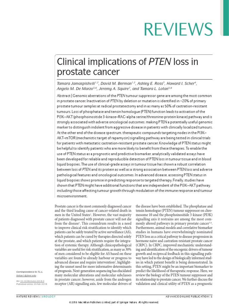 Clinical Implications of PTEN Loss in Prostate Cancer | PDF | Pten ...