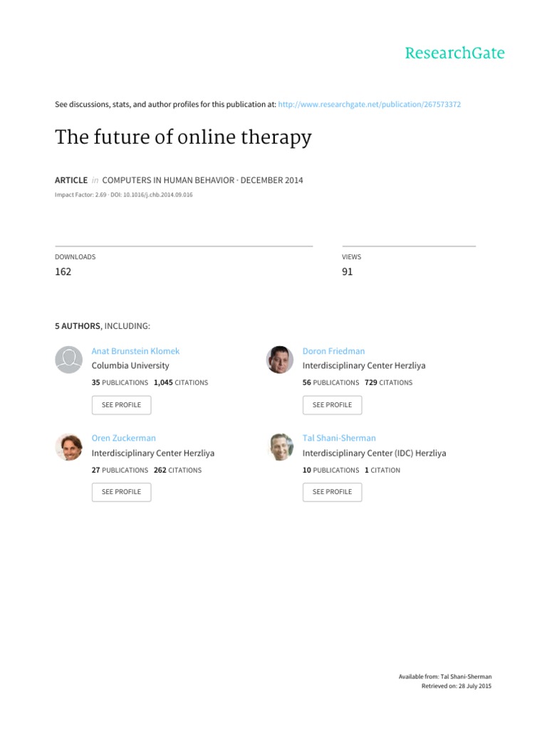 The Future of Online Therapy PDF | PDF | Cognitive Behavioral Therapy ...