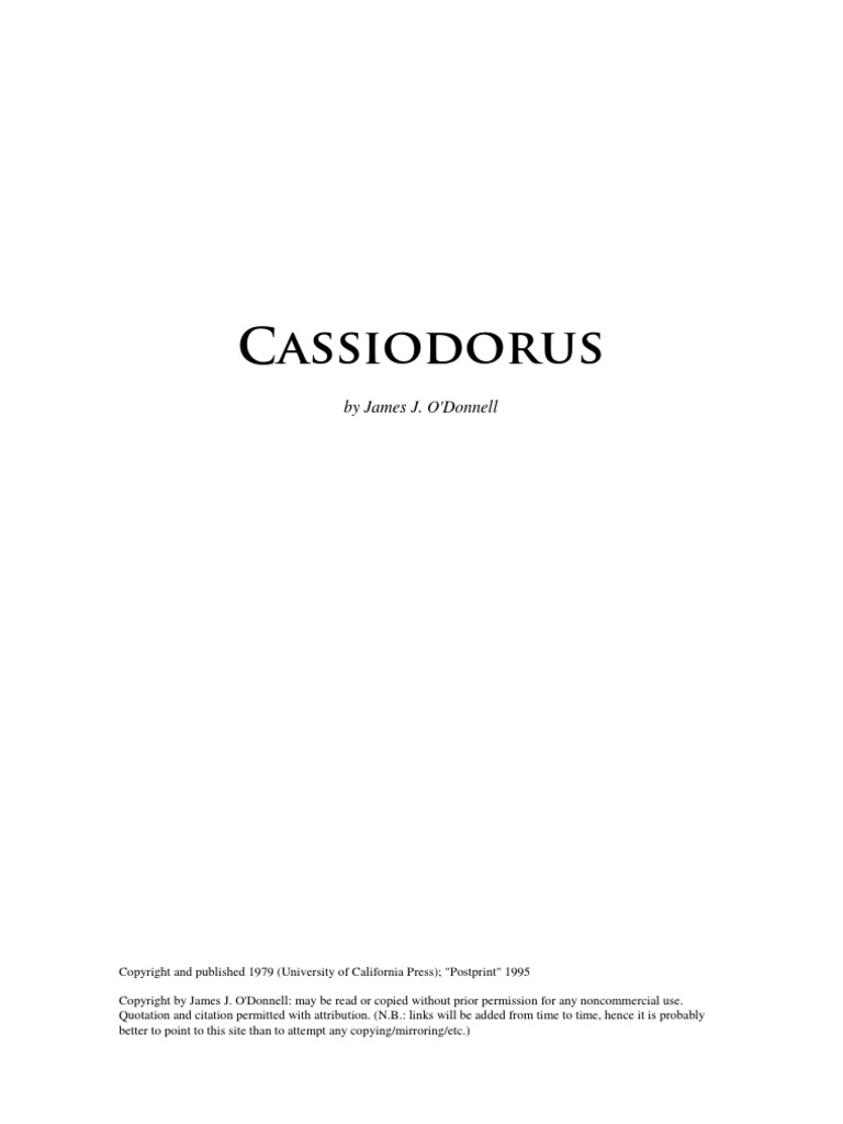Cassiodorus By James J O Donnell