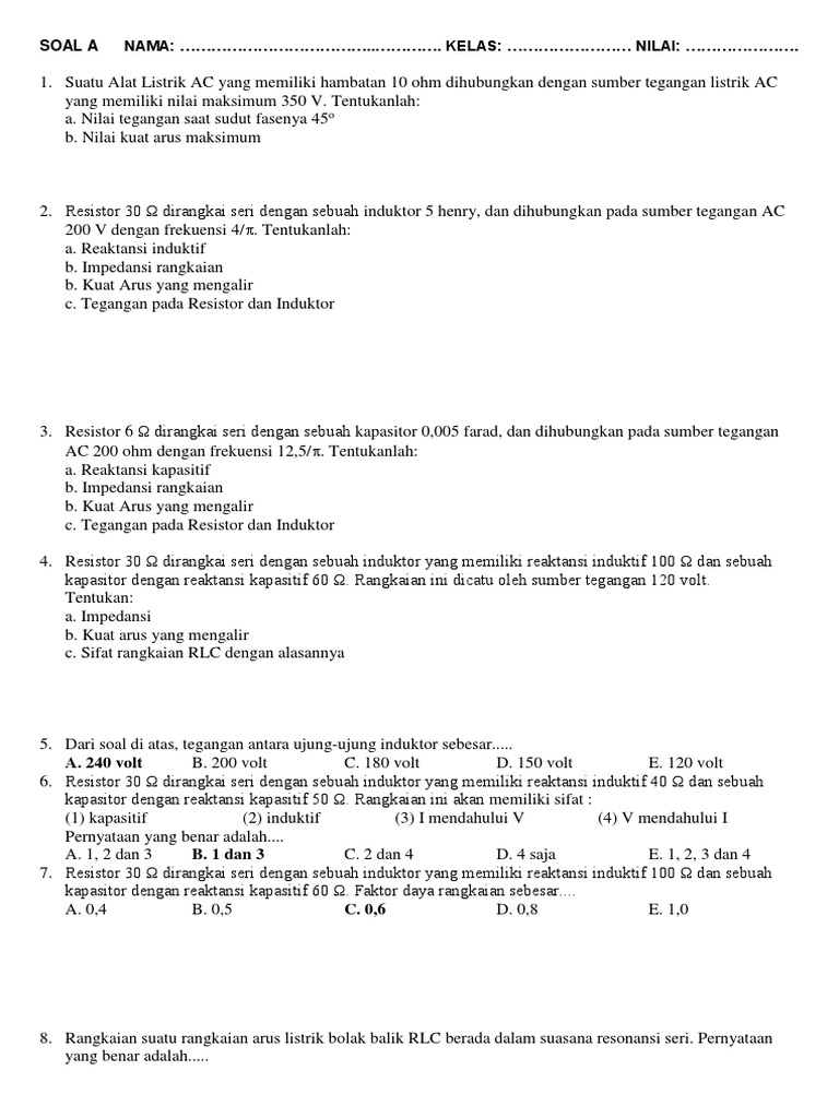 Contoh Soal Fisika Impedansi