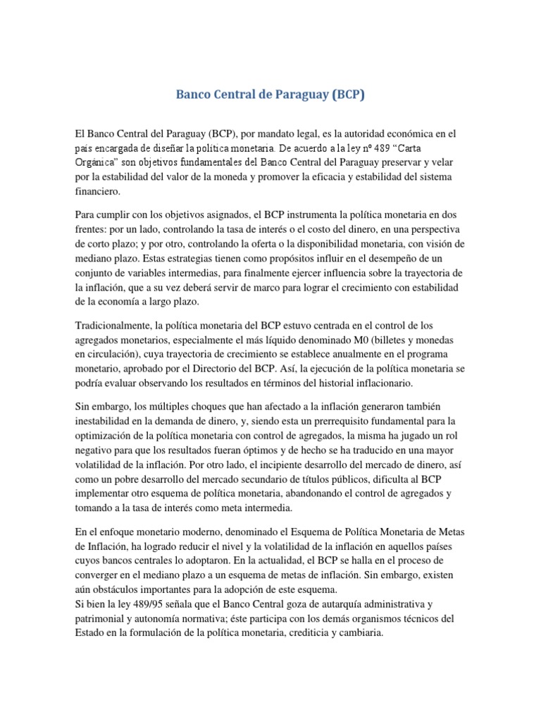 Política Monetaria del Banco Central de Paraguay | PDF | Inflación | La ...