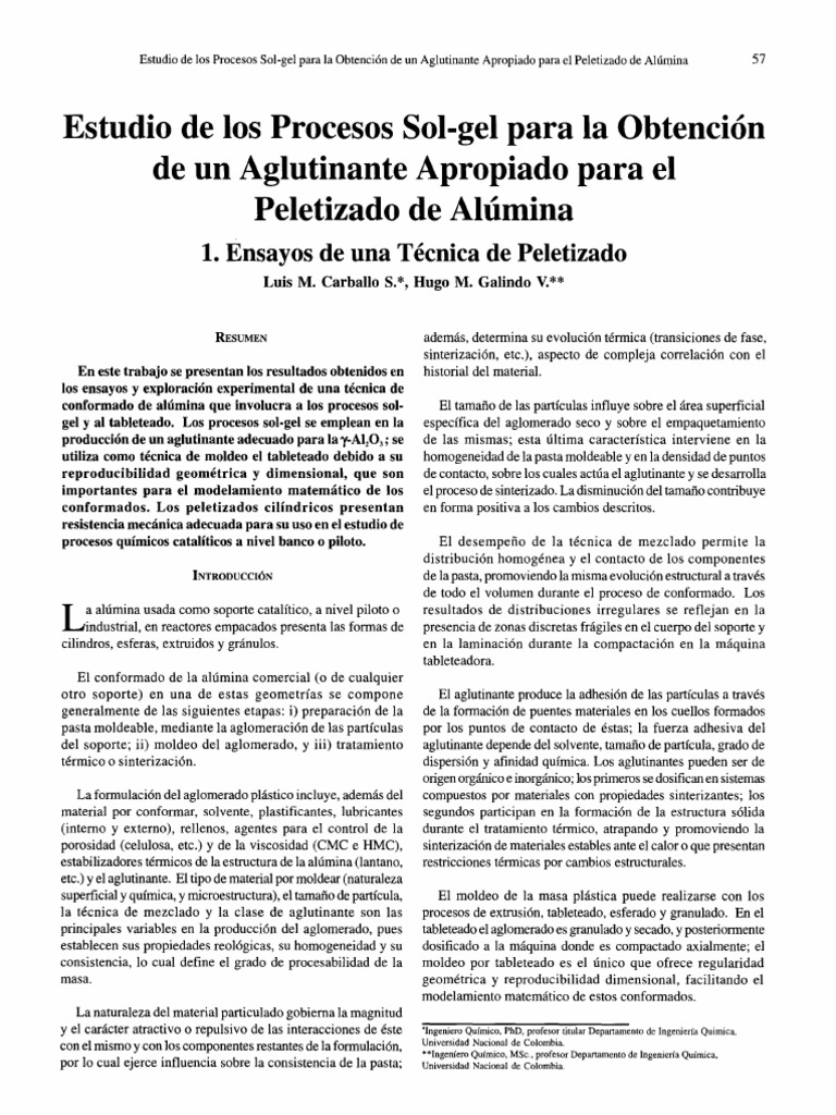 Estudio de Los Procesos Sol-Gel para La Obtención de Un Aglutinante ...