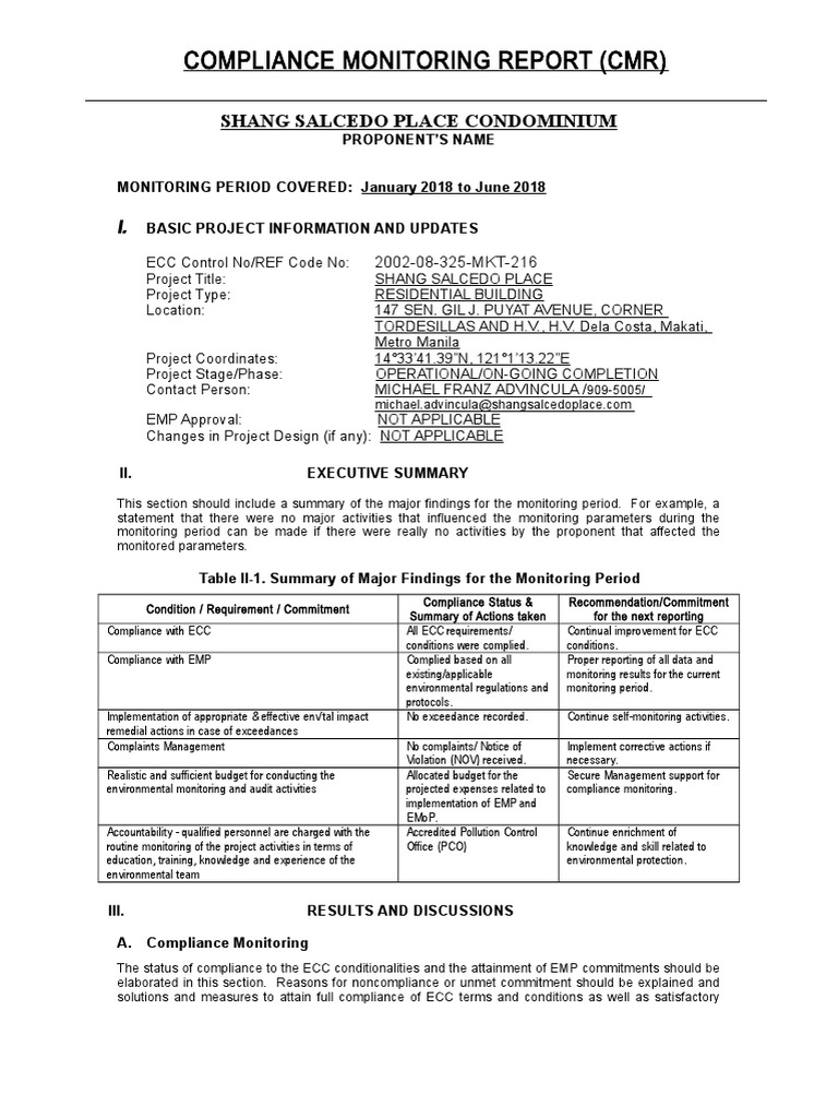 Shang Salcedo Place Compliance Report | PDF | Environmental Impact ...