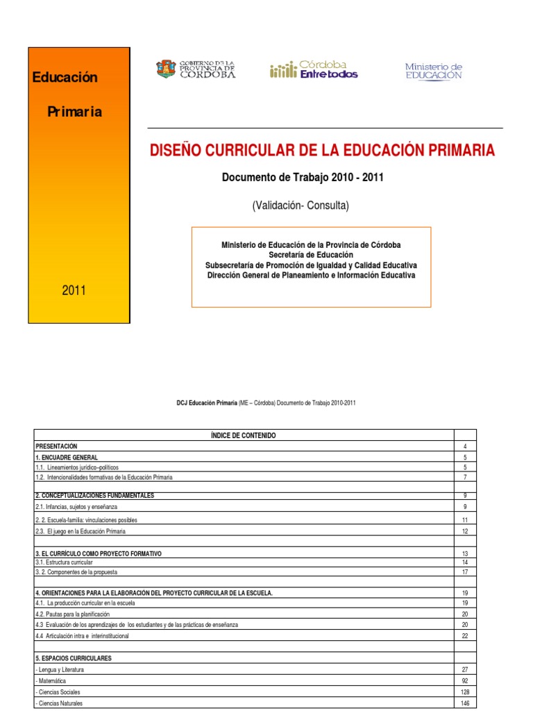 Diseño Curricular Primaria Córdoba 2011 | PDF | Plan de estudios ...