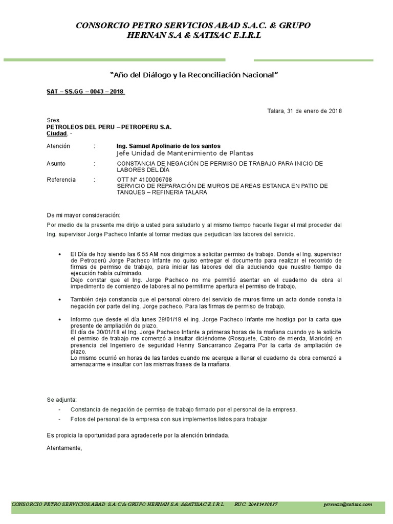 CARTA SATSSGG00432018 Constancia de Negacion de Permisos de Trabajo