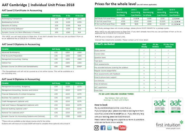 AAT Cambridge Course Prices 2018 | PDF | Bookkeeping | Management ...