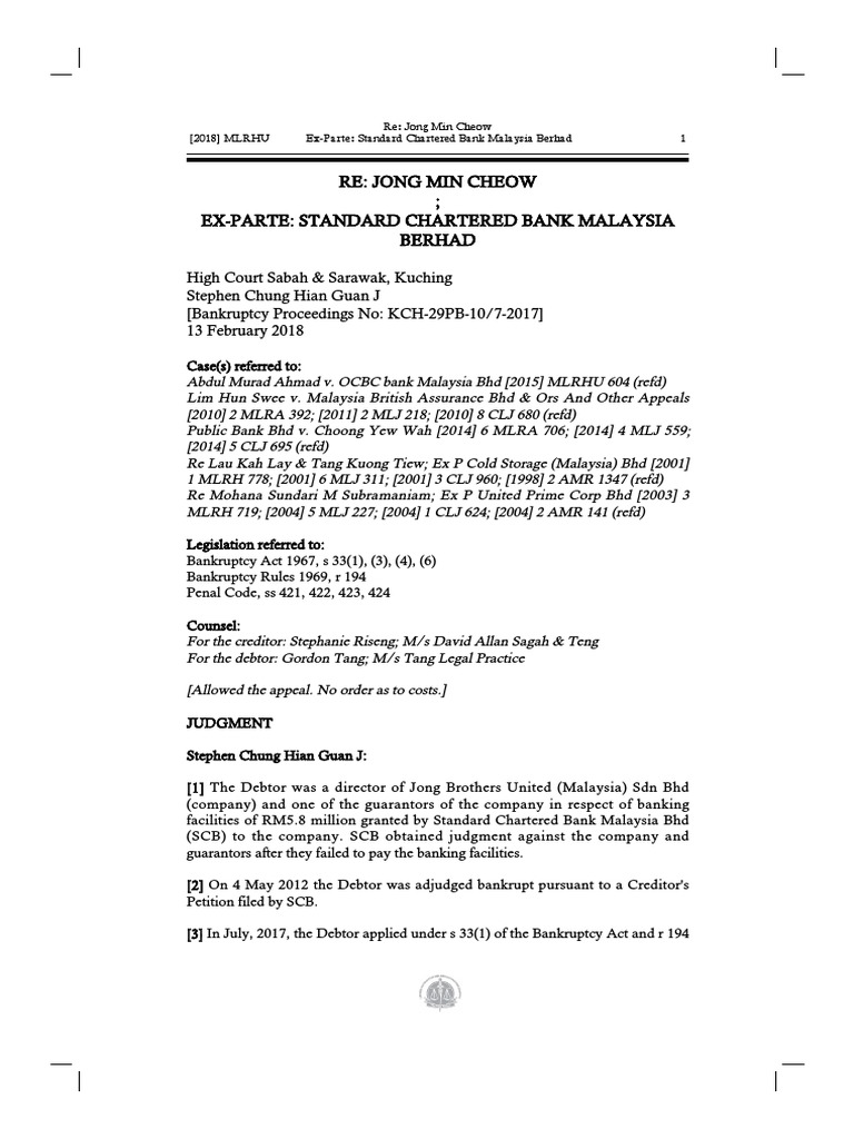 Jong Min Cheow Pdf Debtor Bankruptcy