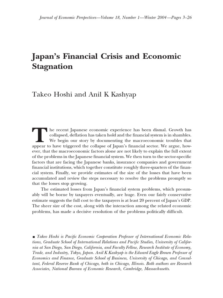 Japan's Financial Crisis and Economic Stagnation: Takeo Hoshi and Anil ...