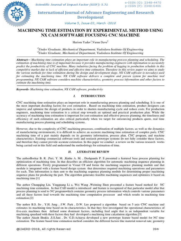 CNC Machining Time Estimation with NX CAM | PDF | Machining | Numerical ...
