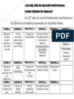 Programa de Actividades 125 Aniversario de La IE Sor Irene