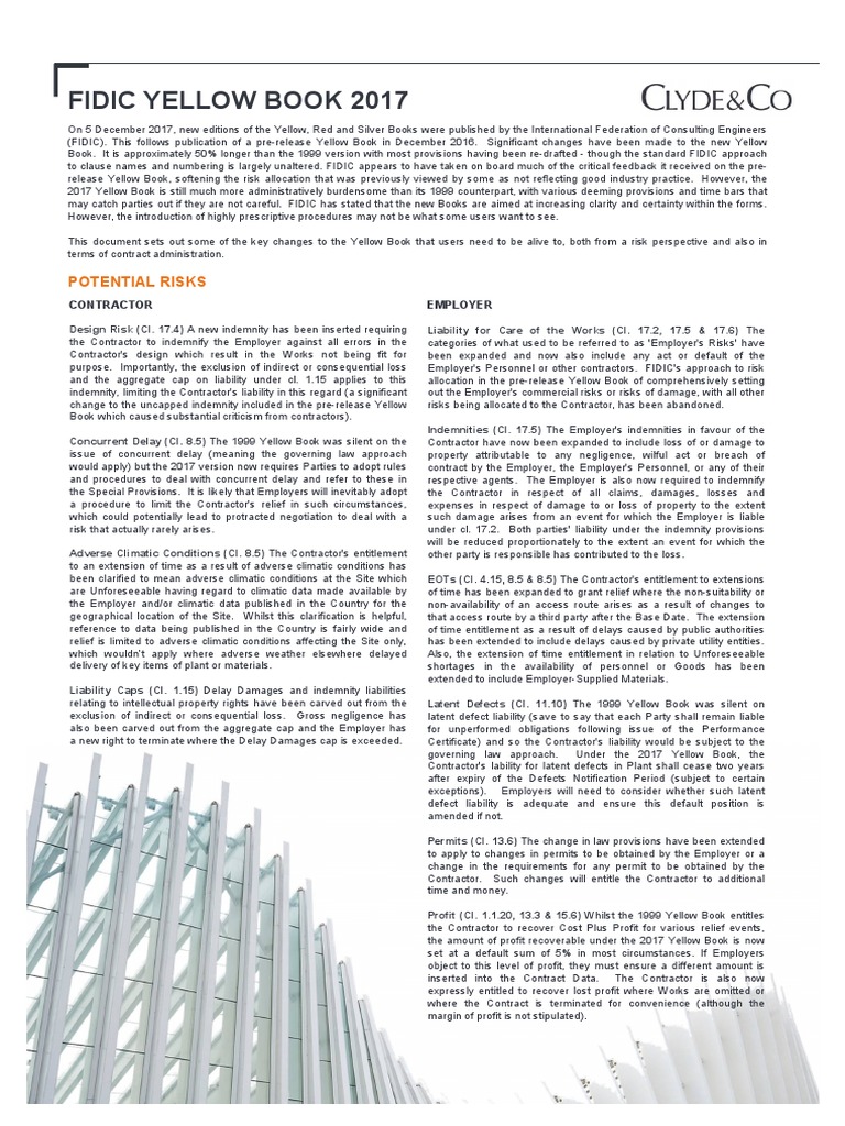 FIDIC Quick Reference Guide Yellow Book 2017 PDF Indemnity Limited Liability Partnership