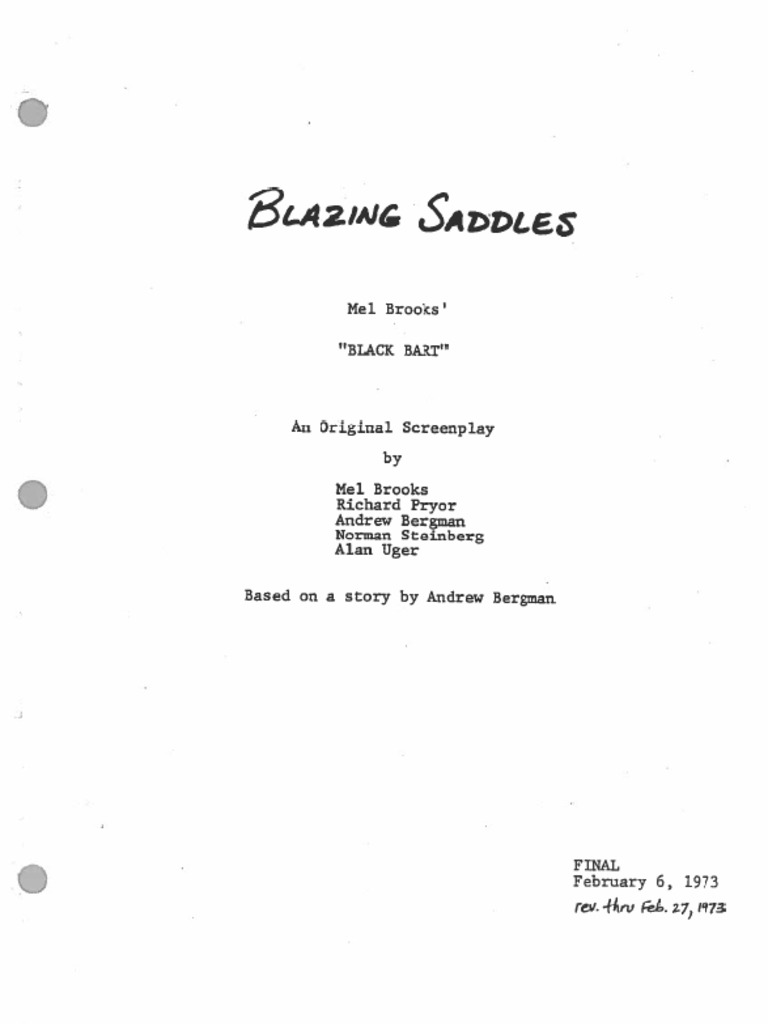 Blazing Saddles Screenplay by Mel Brooks (Final Draft 2/6/73) PDF