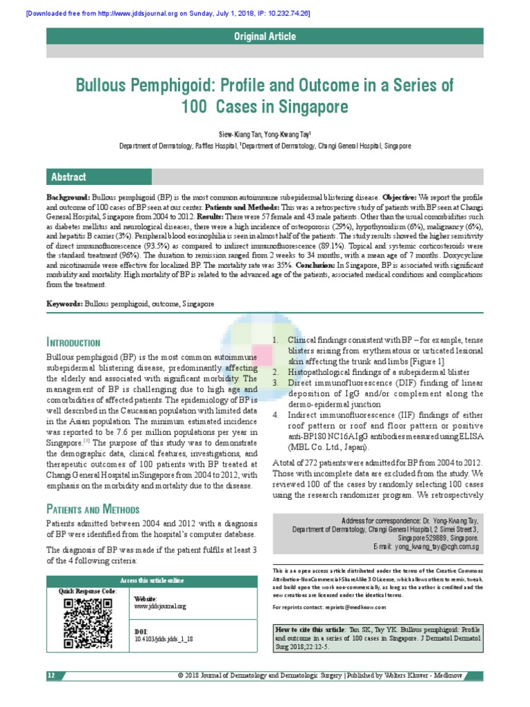Bullous Pemphigoid Profile and Outcome in A Series of 100 Cases in ...