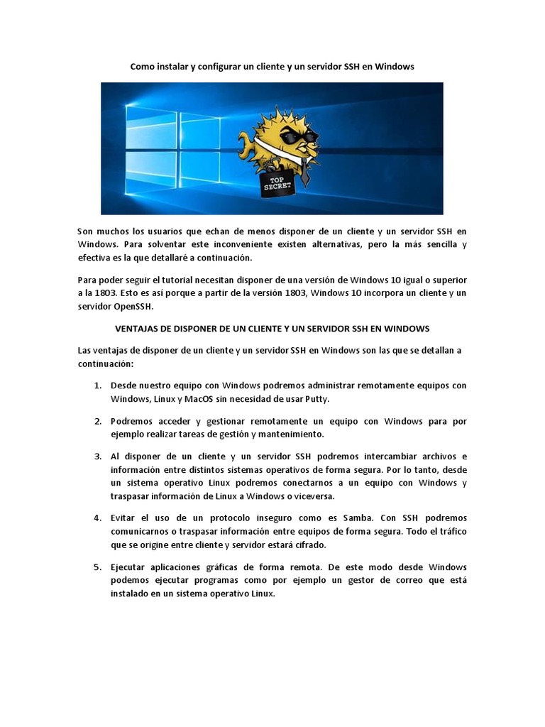 Como Instalar y Configurar Un Cliente SSH en Windows 10 | PDF ...