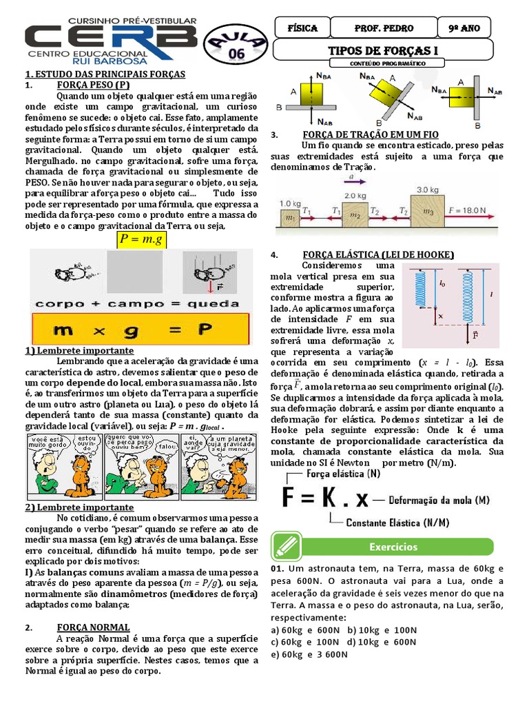 AULA 06-Tipos de Forças I | PDF | Força | Massa
