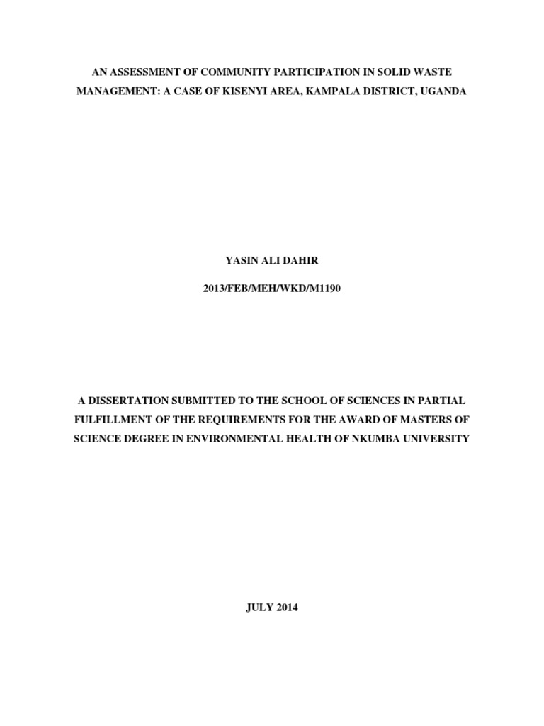 An Assessment Of Community Participation PDF Municipal Solid Waste