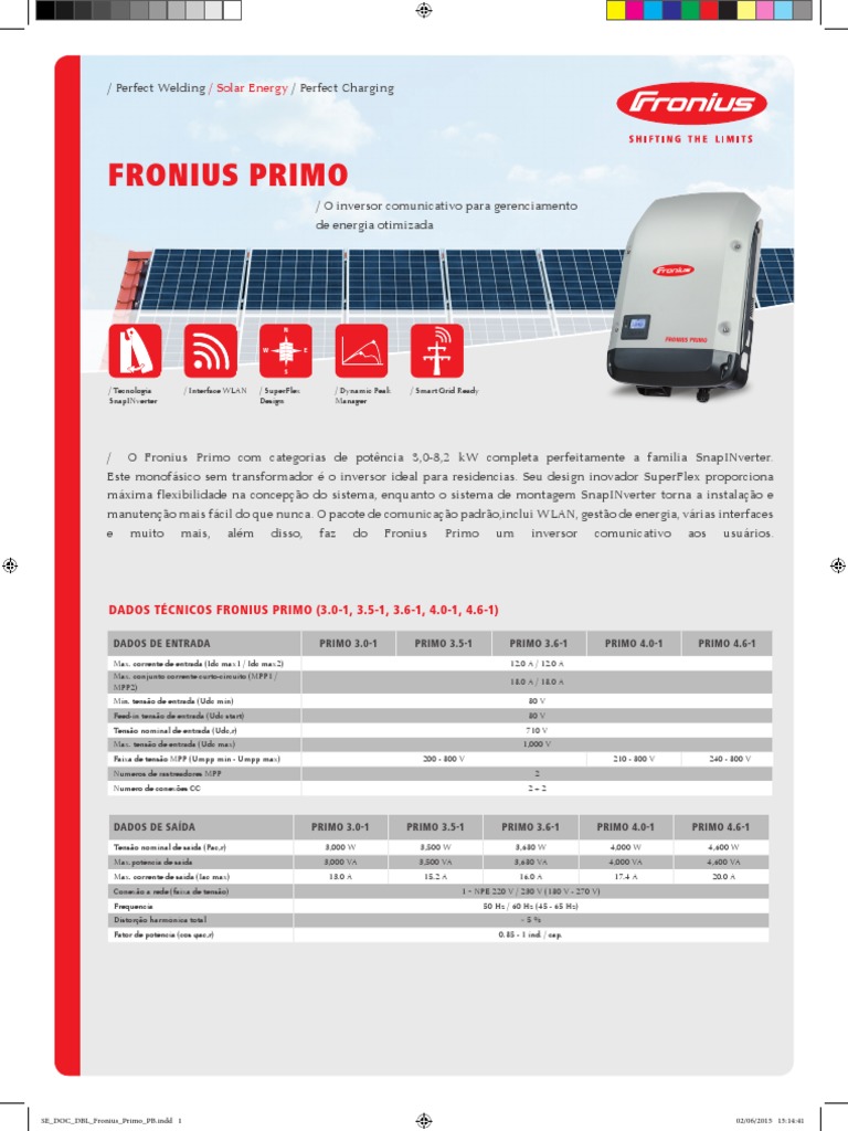 Fronius Primo Inverter Data sheet Tecnologia Computação e