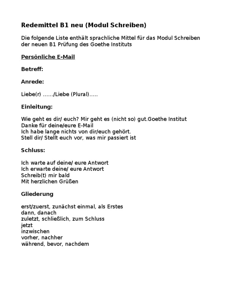 Redemittel B1 - Mails | PDF