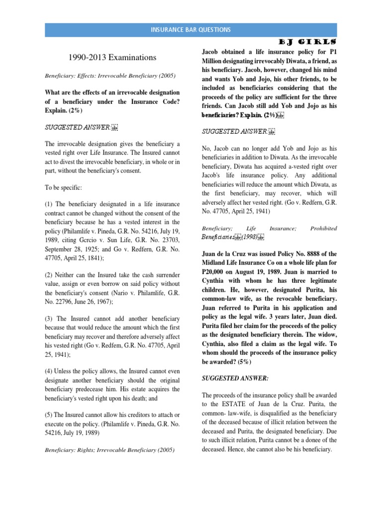 Irrevocable Beneficiary Rights in Insurance | PDF | Reinsurance | Insurance