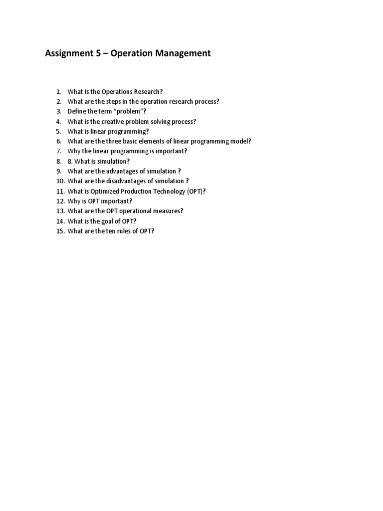 Assignment 5 - Operation Management | PDF | Technology & Engineering