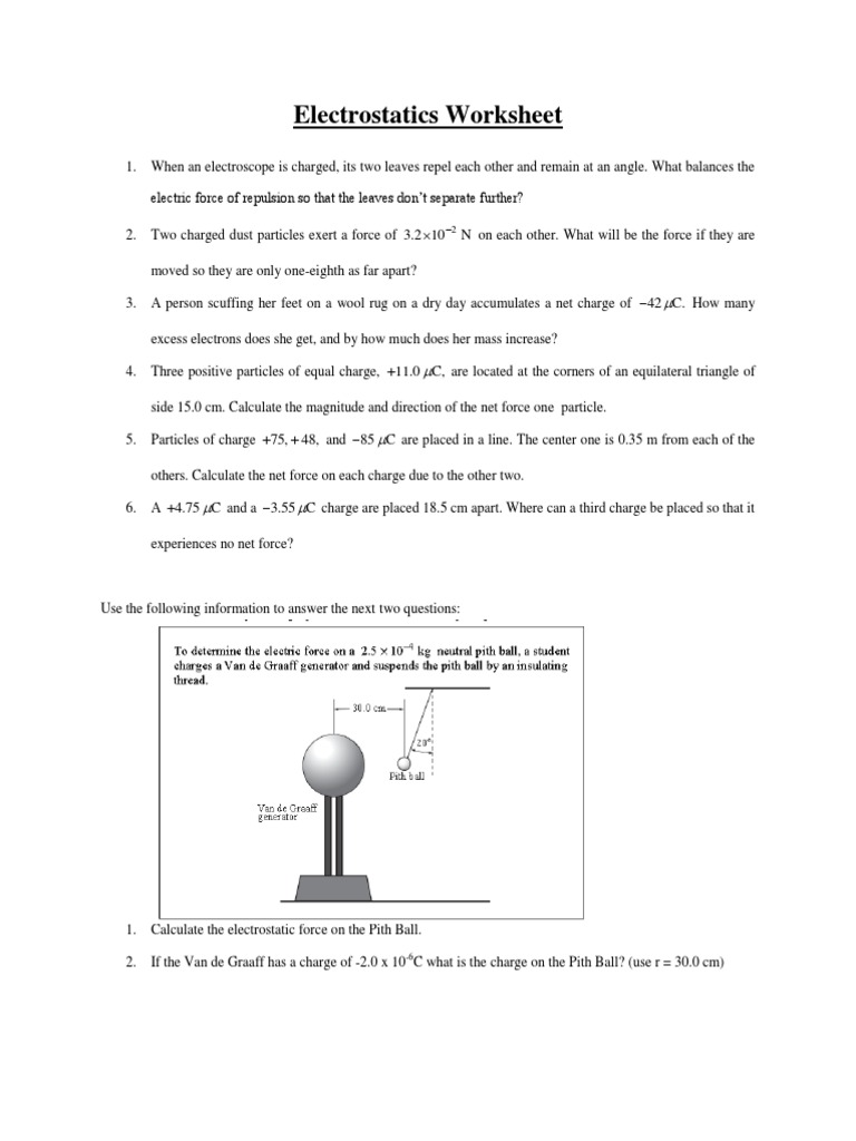 Electrostatic Questions PDF Electric Charge Applied And