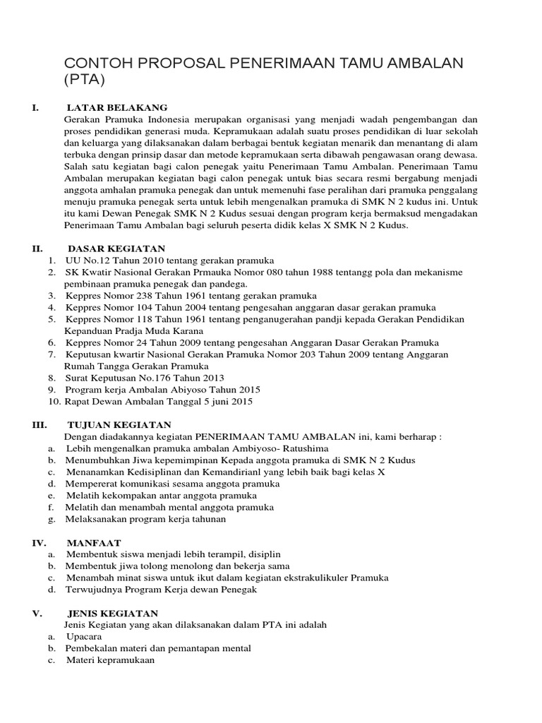 Contoh Proposal Penerimaan Tamu Ambalan | PDF