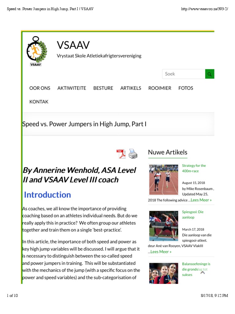 Speed vs. Power Jumpers in High Jump PDF Acceleration Force