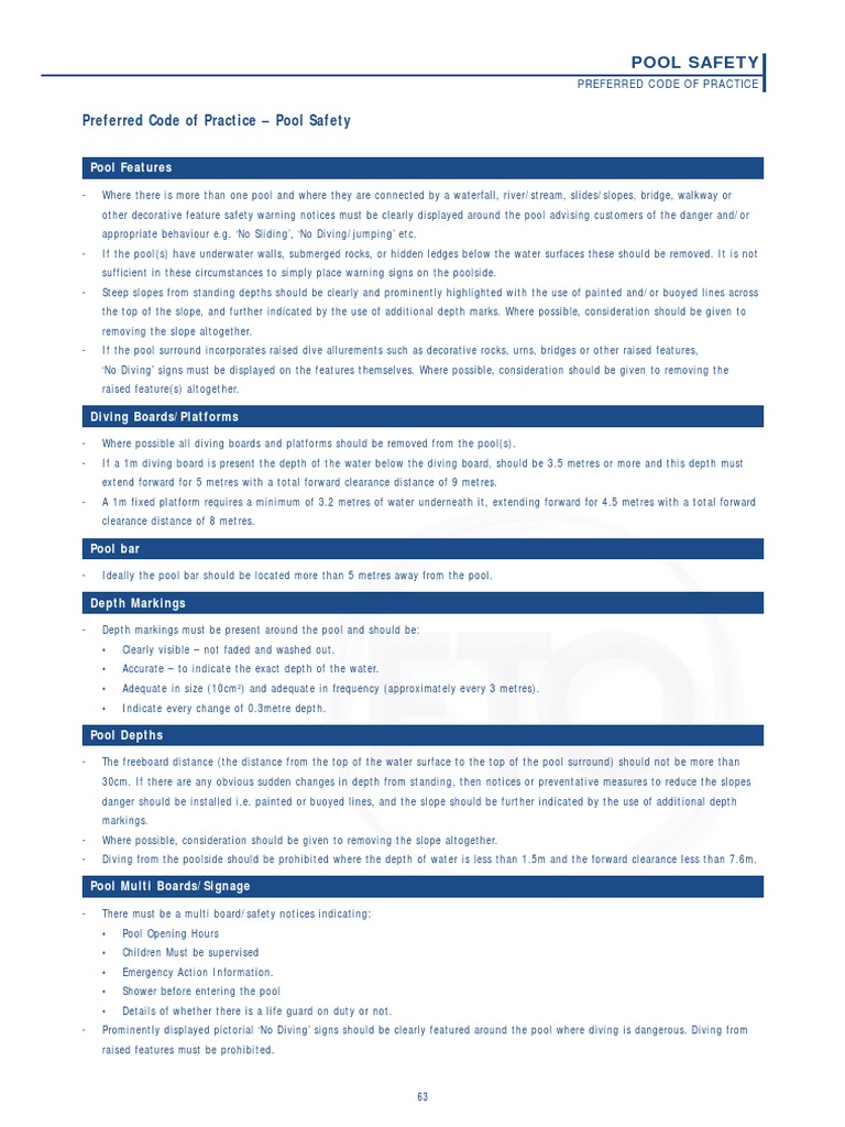 Pool Safety Code of Practice Guide | PDF | Swimming Pool | Infection