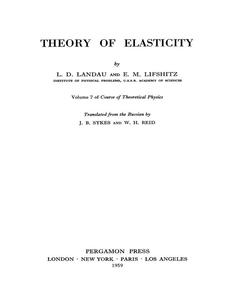 Theory of Elasticity (Landau-1959) PDF | PDF