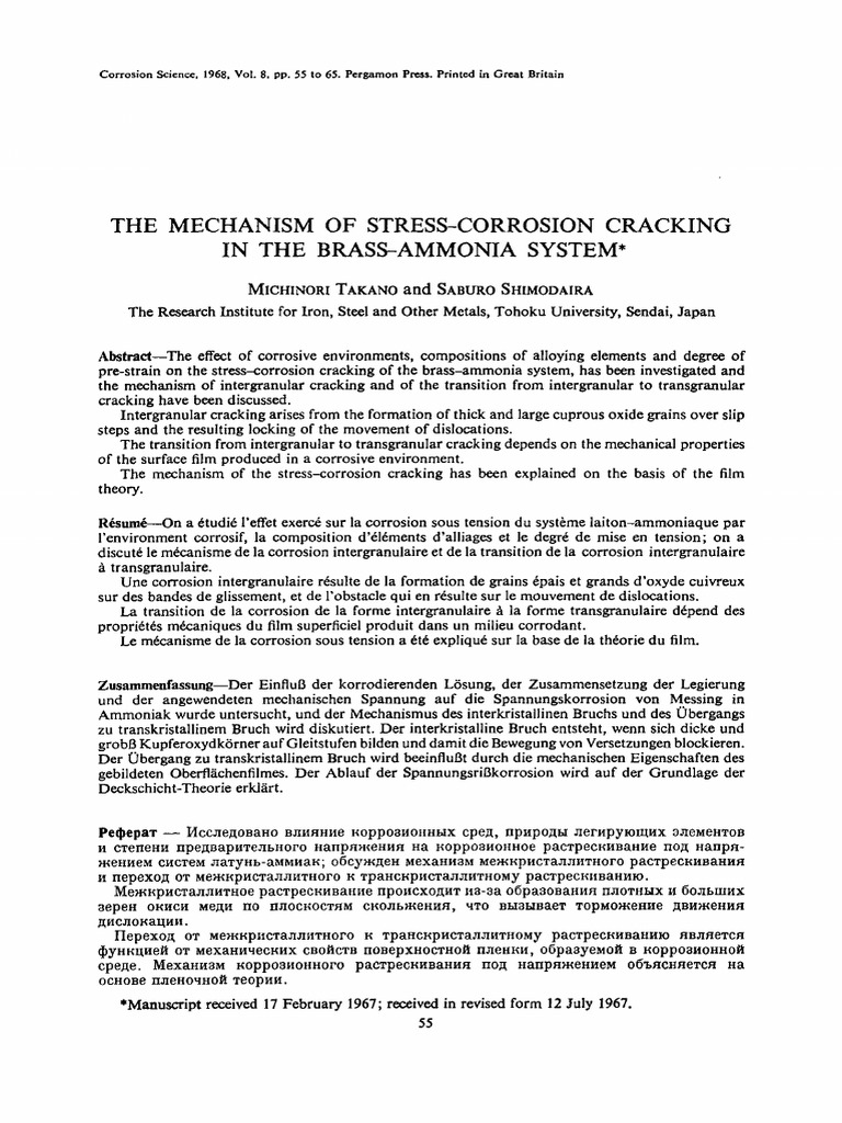 The Mechanism of Stress - Corrosion Cracking | PDF