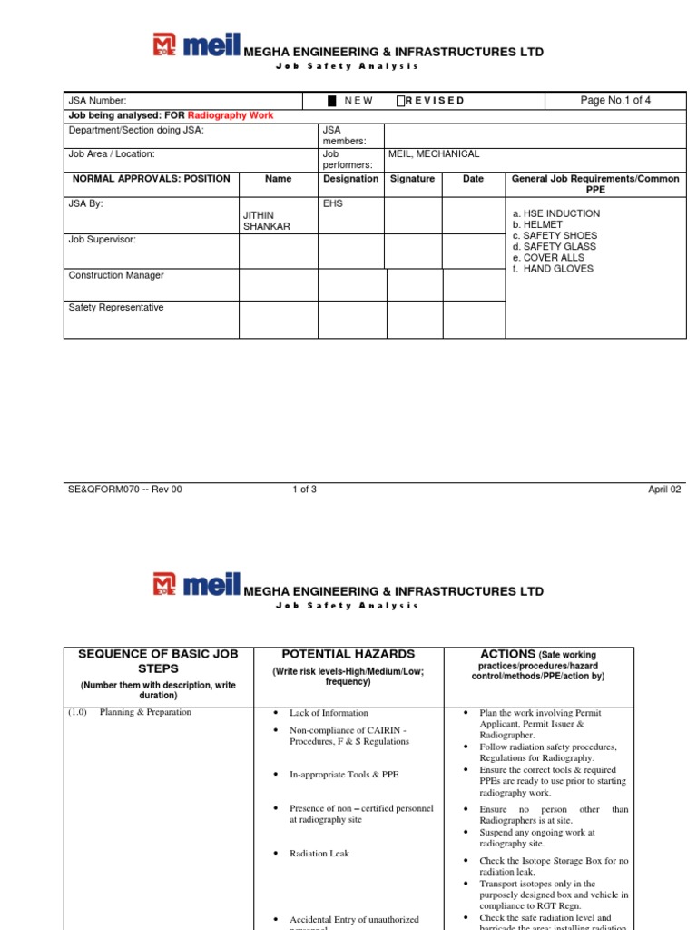 Jsa For Radiography PDF Personal Protective Equipment Radiography