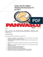 Tugas, Wewenang, Dan Kewajiban Panwaslu Kabupaten Berdasarkan UU Nomor 7 Tahun 2017 PDF