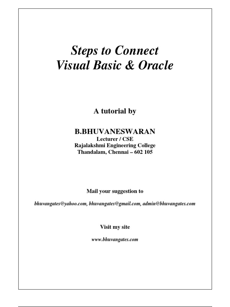 Steps To Connect Visual Basic & Oracle: A Tutorial by B.Bhuvaneswaran | PDF