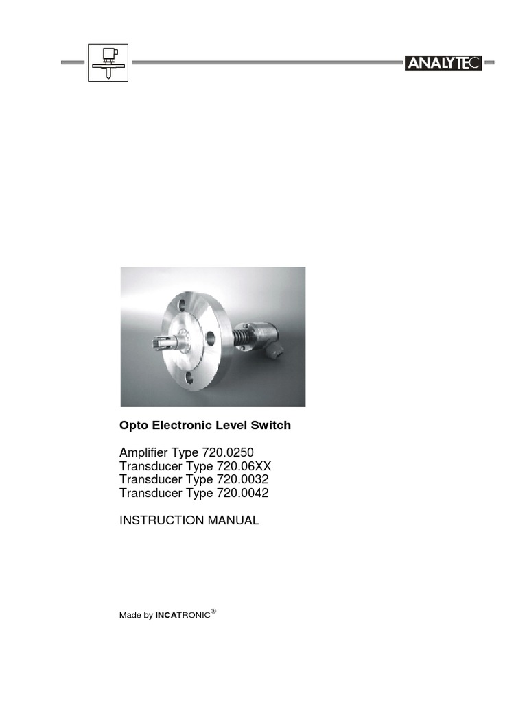 Optoelectronic Level Switch PDF Pipe (Fluid Conveyance) Switch