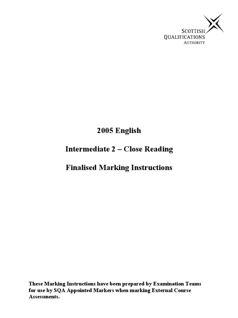 Close Reading '05 Answers | PDF | Question