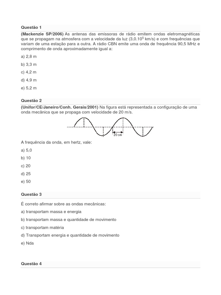 Exercicios Sobre Ondas 9 Ano. | 14 Questões sobre Ondas no Enem com ...