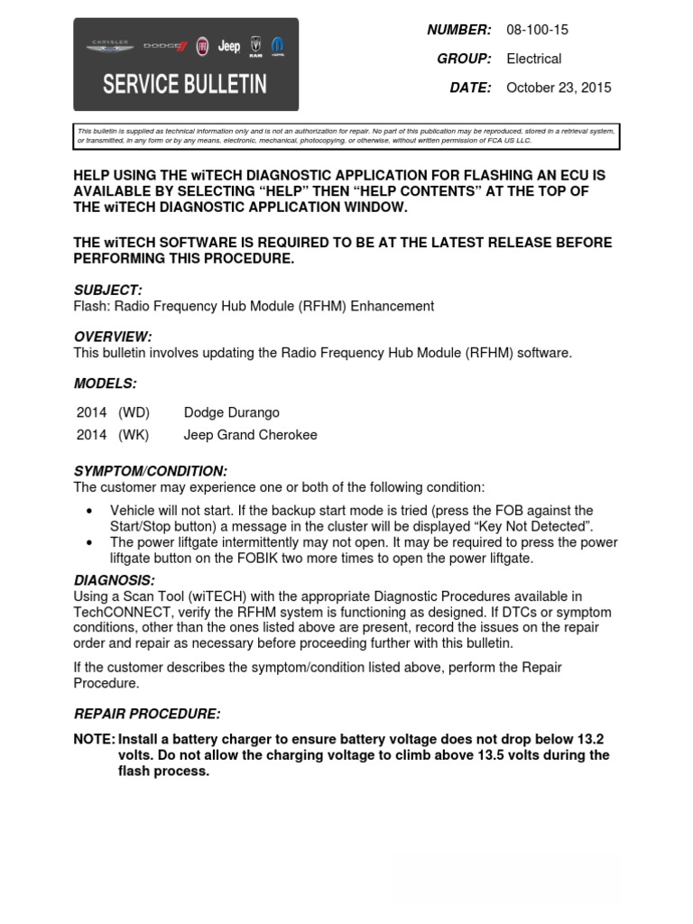 2014 Jeep Cherokee KL TSB | Battery Charger | Electronics