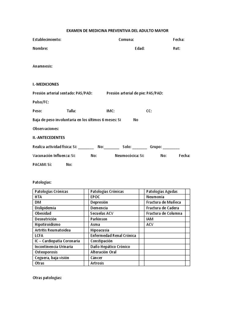 Examen de Medicina Preventiva Del Adulto Mayor | PDF | Rtt | Medicina ...