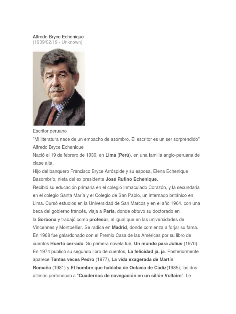 Alfredo Bryce Echenique Ficción y literatura