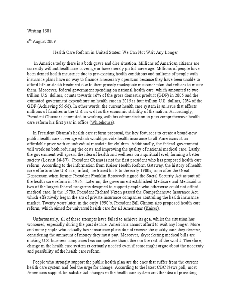Urgent Need for U.S. Health Care Reform | PDF | Universal Health Care ...