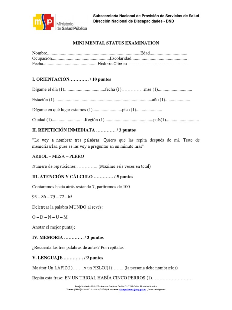 Examen Mini Mental en Español | PDF | Ocio